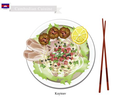 Domuz eti ve Köfte ile Kamboçya Pirinç Şehriye Çorbası