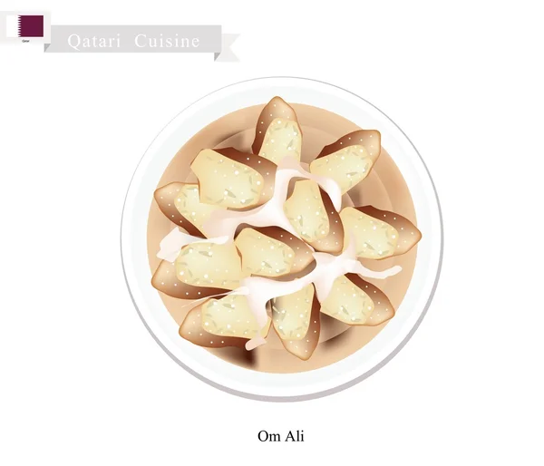 Ом Али или слоеное печенье с орехами и взбитыми сливками — стоковый вектор