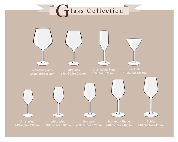 Illustrazione dettagliata del diagramma di cocktail e bicchieri di vino — Vettoriale Stock