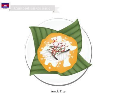 Cambodian Steamed Curried Fish in Counts Banana Leaf clipart