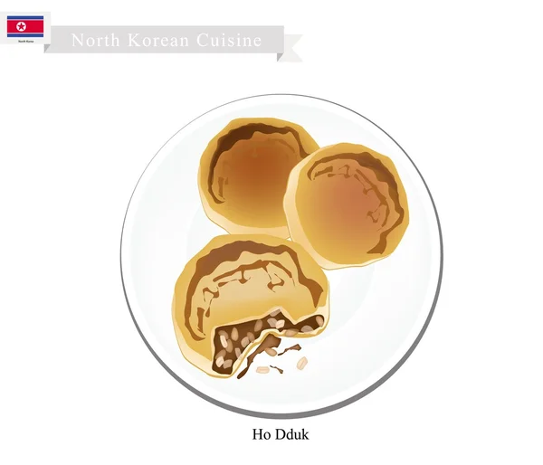 Ho Dduk or Korean Sugar Filled Pancake — Stock Vector
