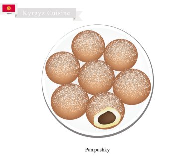 Pampushky veya Geleneksel Kırgız Yükseltilmiş Donut Dolgu ile