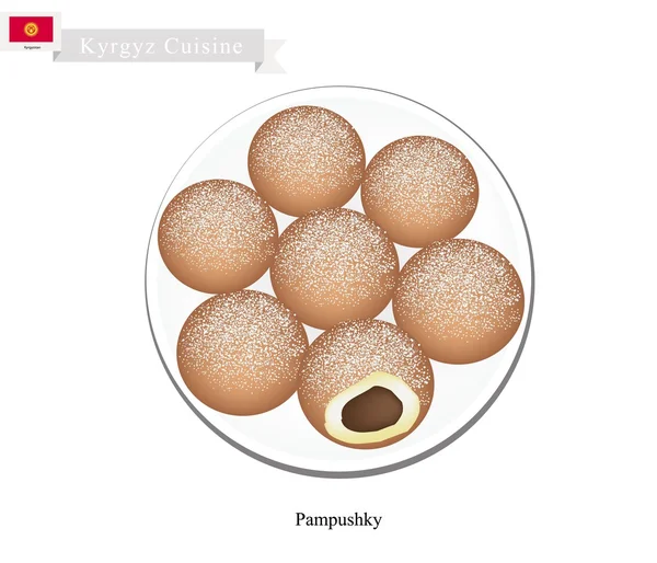 Pampushky oder traditionelle kyrgyz aufgezogene Krapfen mit Füllung — Stockvektor