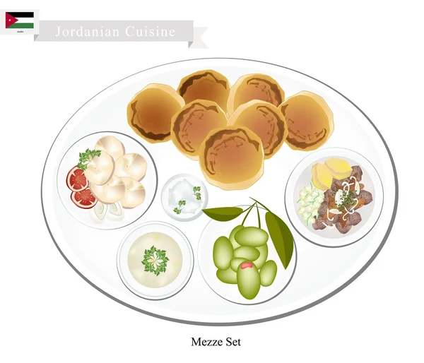 Mezze o Jordania surtido de alimentos orientales — Vector de stock