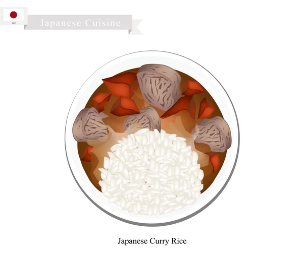 Arroz de caril japonês com carne e legumes — Vetor de Stock