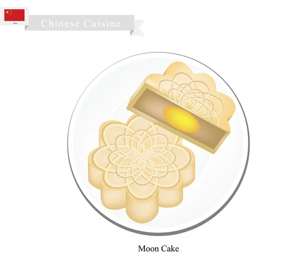 중추절을 위한 달 케이크 또는 중국 식 라운드 페이스트리 — 스톡 벡터