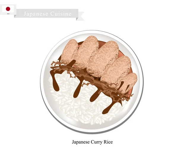 Curry japonês e Tonkatsu com arroz cozido no vapor — Vetor de Stock