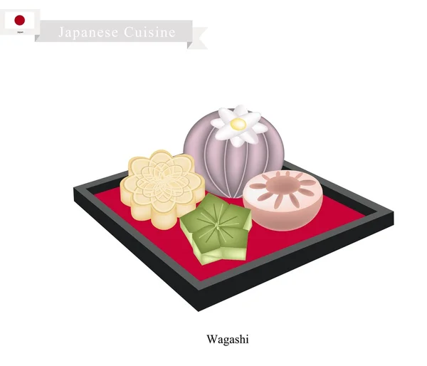 Wagashi, traditionelle japanische Süßspeisen, beliebtes Dessert in Japan — Stockvektor