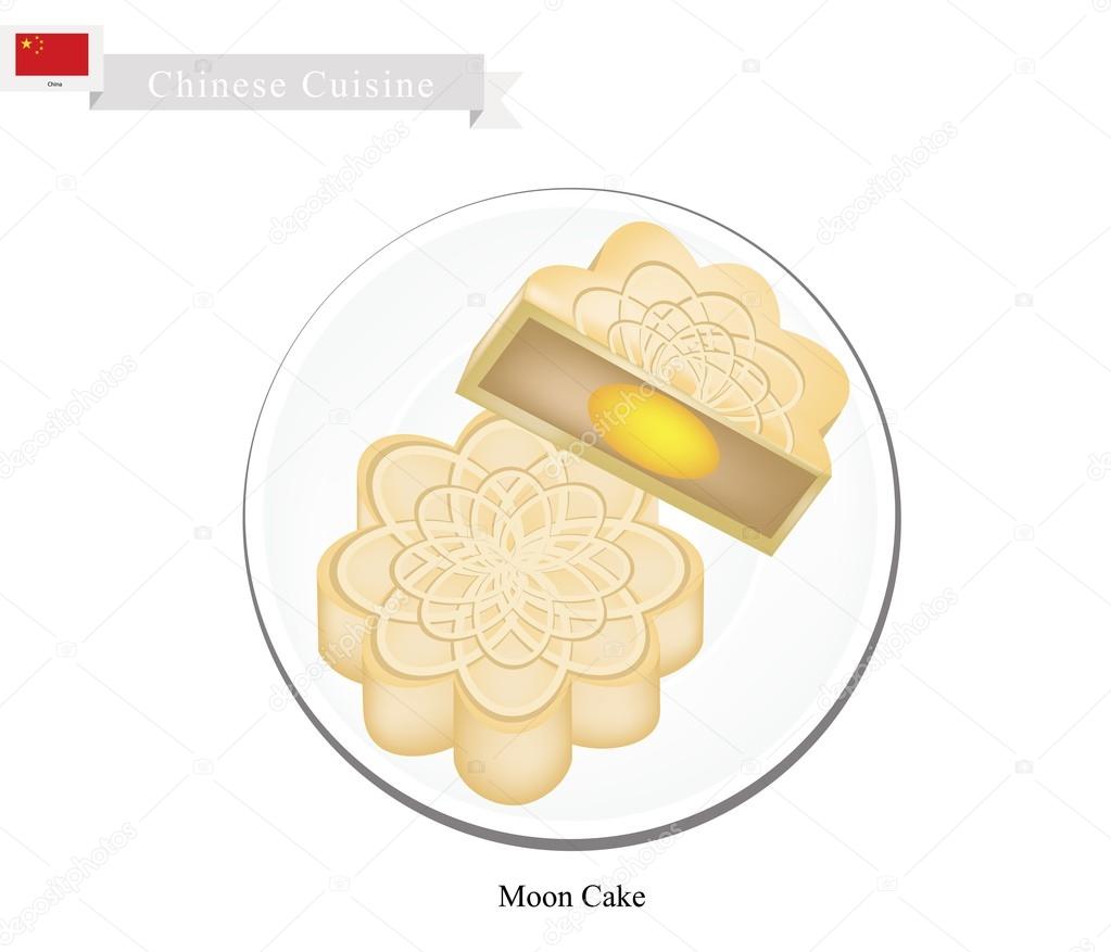 Moon Cake or Chinese Round Pastry for Mid-Autumn Festival