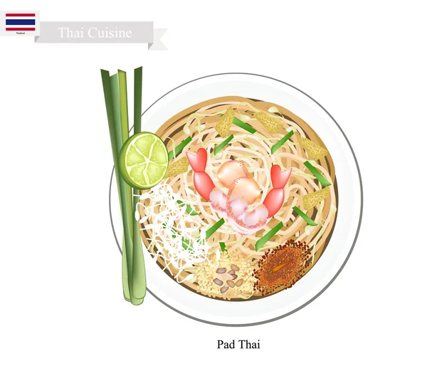 Almohadilla tailandesa o tailandesa revuelva fideos fritos — Vector de stock