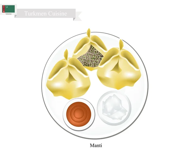 Manti of Turkmeense knoedel gevuld met gekruide vlees — Stockvector