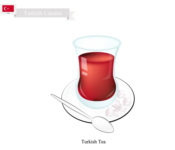 Traditional Black Hot Tea, Popular Drink in Turkey — Stock Vector