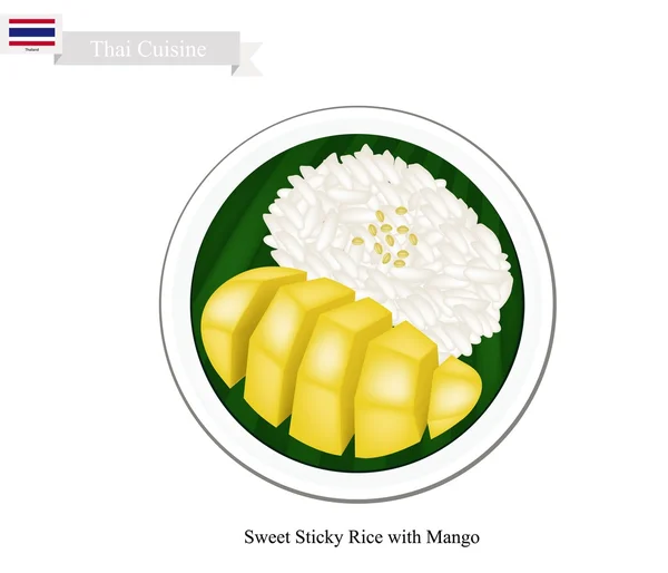 Thais dessert, rijpe mango met plakkerige rijst — Stockvector