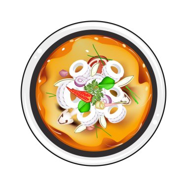 Tom Yum veya Tay baharatlı ve ekşi çorba ile kalamar