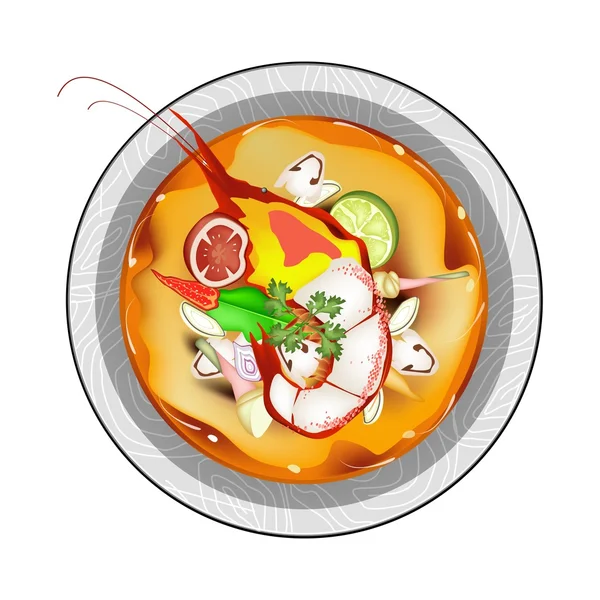 Tom Yum Goong or Thai Spicy Sour Soup with Prawns — Stock Vector