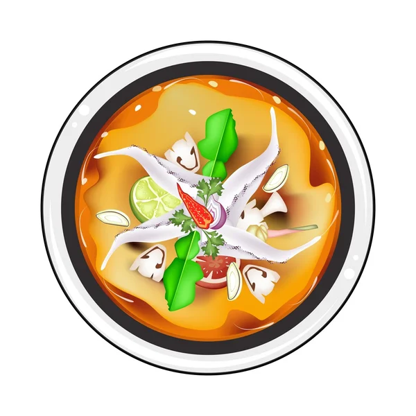 Tom Yum eller Thai kryddig syrlig soppa med bläckfisk — Stock vektor