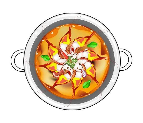 Tom Yum Goong or Thai Sour Soup with Prawns — Stock Vector