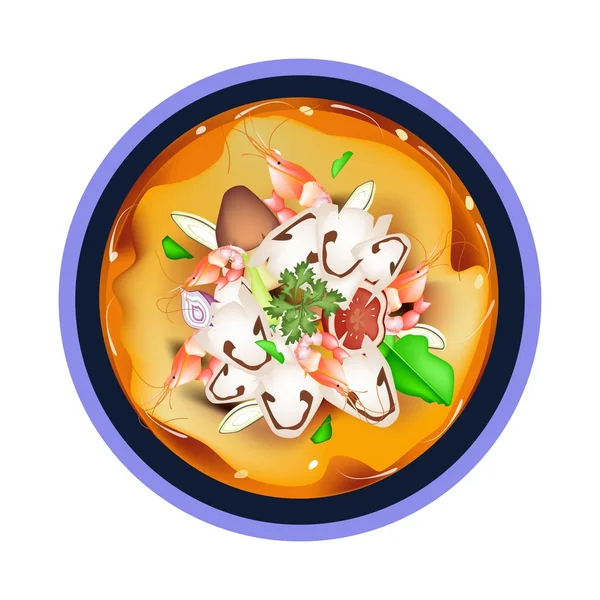 Tom Yum Goong nebo thajská kyselá polévka s krevetami — Stockový vektor