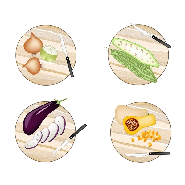 Onions, Bitter Squash, Eggplant and Butternut Squash — Stock Vector