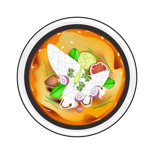 Tom Yum vagy a Thai csípős-savanyú leves, tintahal — Stock Vector