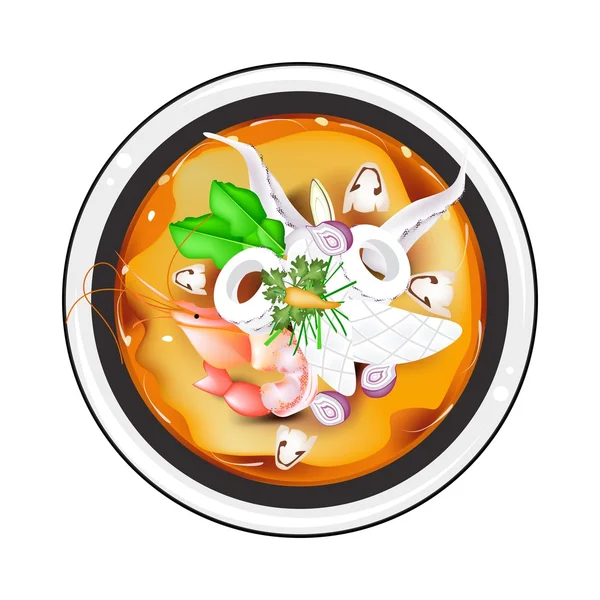 Tom Yum ou soupe aigre-épicée thaïlandaise au calmar — Image vectorielle