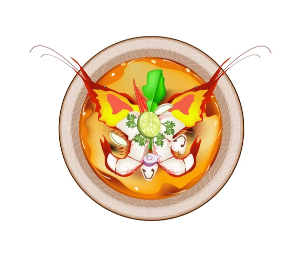 Tom Yum Goong or Thai Sour Soup with Prawns — Stock Vector