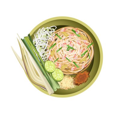 Pad Tay veya Karides ile Geleneksel Stir Fried Noodles