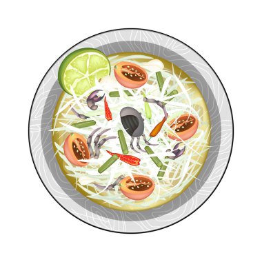Yeşil Papaya salatası ile mayalanmış tuzlu yengeçler