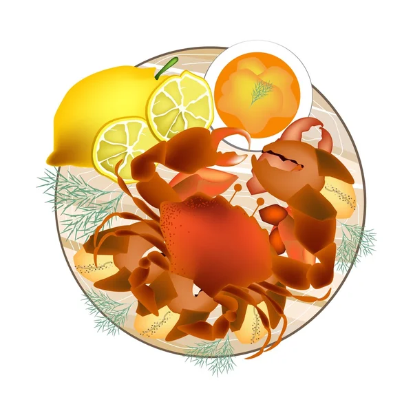Gestoomde Krab met citroen en botersaus — Stockvector