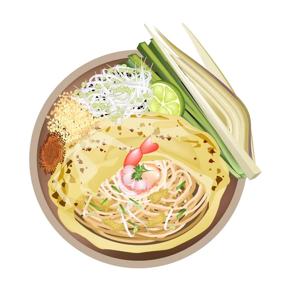 Pad Tay veya Tavada Kızarmış Erişte Omlet ile sarılmış