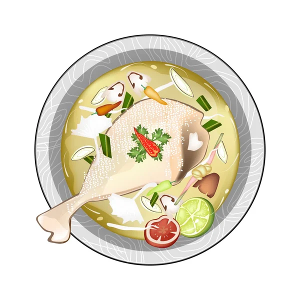 Chicken Tom Yum or Thai Sour Soup with Chicken — 图库矢量图片