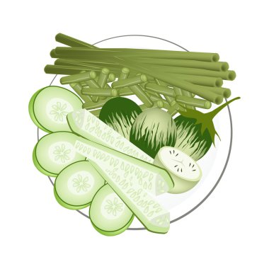 Green Eggplants, Cucumbers and Chinese Long Beans  clipart