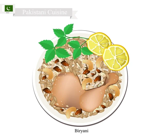 Kyckling Biryani eller pakistanska kryddade kyckling och ris — Stock vektor