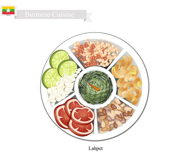 Lahpet or Burmese Pickled Tea Leaf Salad — Stock Vector