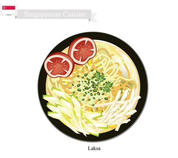 Laksa o fideos de arroz singapurense en sopa picante — Vector de stock