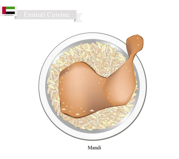 Kyckling Mandi eller Emiratisk kryddad kyckling och ris — Stock vektor