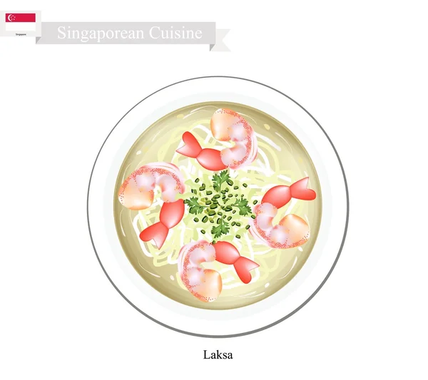 Sopa de fideos de arroz de Laksa o Singapur con mariscos — Vector de stock