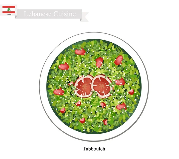 Tabbouleh vagy Libanoni vegetáriánus saláta fehér alapon — Stock Vector