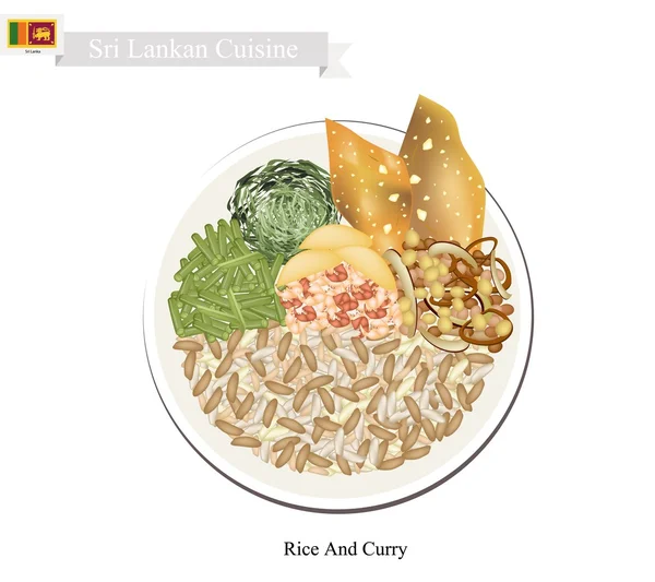 Rýže a kari, populární jídlo na Srí Lance — Stockový vektor