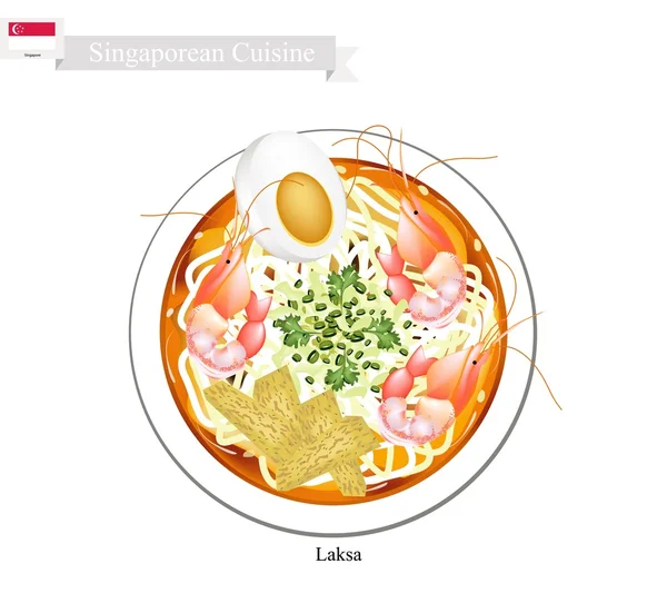 Sopa de fideos de arroz picante de Laksa o Singapur — Vector de stock