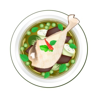 Tay yeşil köri tavuk ve yeşil patlıcan