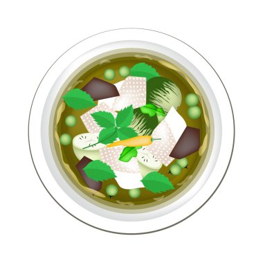 Tay yeşil köri tavuk ve patlıcan