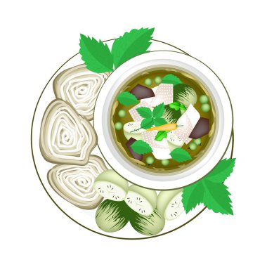 Tay yeşil köri ile Tayland pirinç şehriye