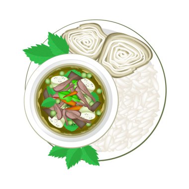 Tay yeşil köri pirinç şehriye ile ve pişmiş pirinç