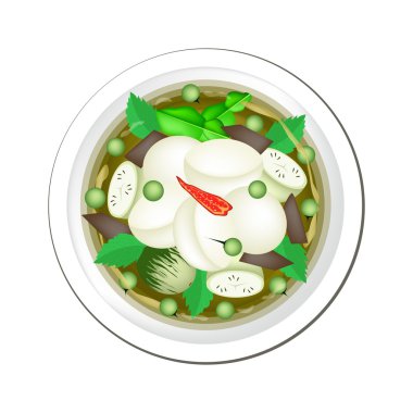 Tay yeşil köri Balık ile topları ve patlıcan