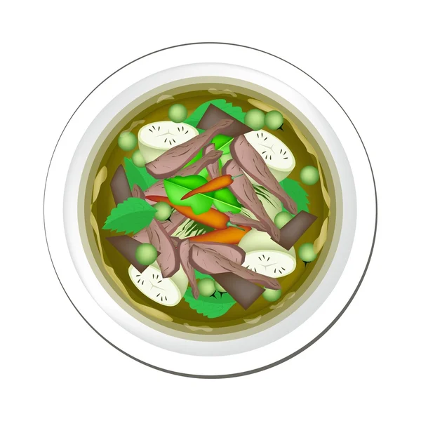 Thai grön Curry med nötkött och gröna aubergine — Stock vektor