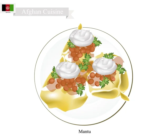 Mantu o Dumpling Afgano Lleno de Carne de Carne o Cordero — Vector de stock