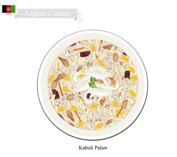 Kabuli Palaw of Afghanistan rijst met lamsvlees en groenten — Stockvector