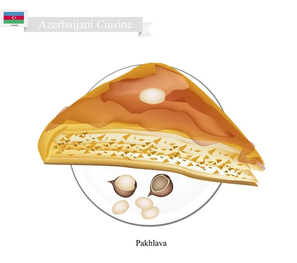 Pastelería de queso de Pakhlava o Azerbaiyán con jarabe — Vector de stock