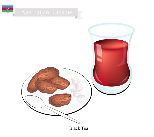 Traditional Black Hot Tea, Popular Drink in Azerbaijan — Stock Vector